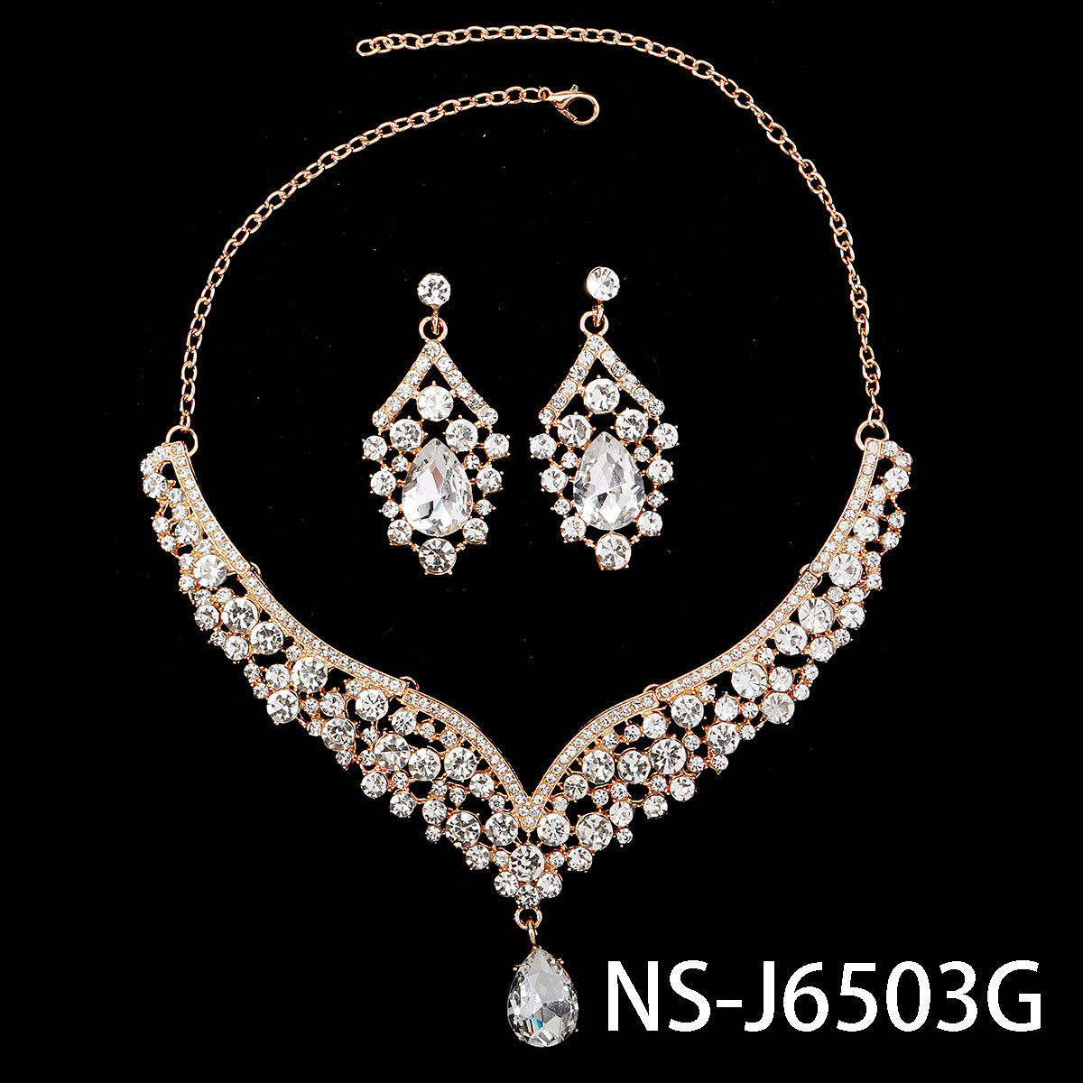 Rhinestone Pearl Earrings And Necklace Set Women