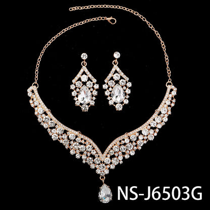 Rhinestone Pearl Earrings And Necklace Set Women