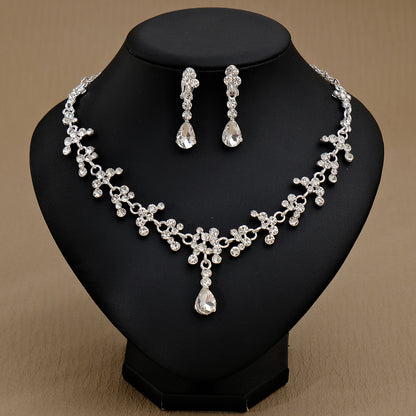 Rhinestone Pearl Earrings And Necklace Set Women