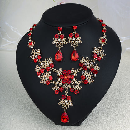 Rhinestone Pearl Earrings And Necklace Set Women