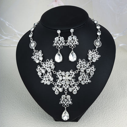 Rhinestone Pearl Earrings And Necklace Set Women