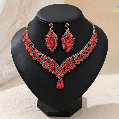 Rhinestone Pearl Earrings And Necklace Set Women