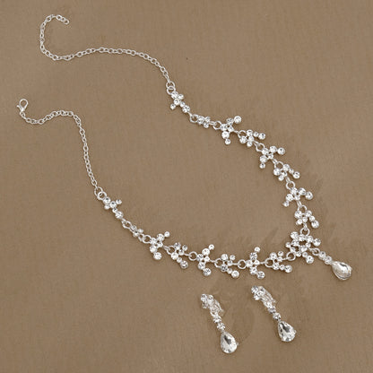 Rhinestone Pearl Earrings And Necklace Set Women