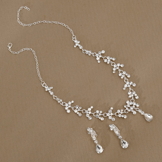 Rhinestone Pearl Earrings And Necklace Set Women