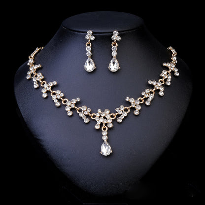 Rhinestone Pearl Earrings And Necklace Set Women