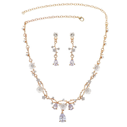Rhinestone Pearl Earrings And Necklace Set Women